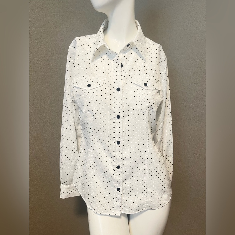 Pendleton Women’s White & Black Polka Dot LS Button-Down Top Shirt Blouse Size 6